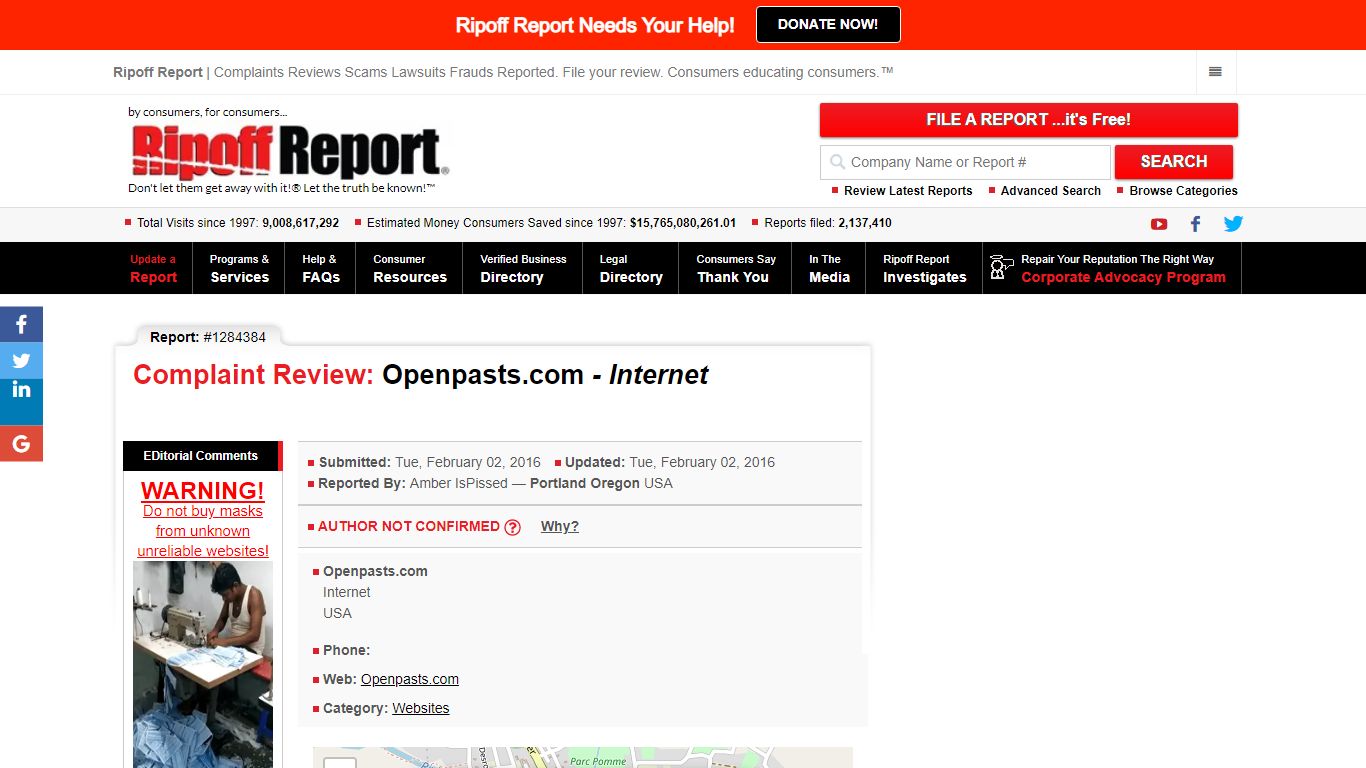 Ripoff Report | Openpasts.com Review - Internet ...