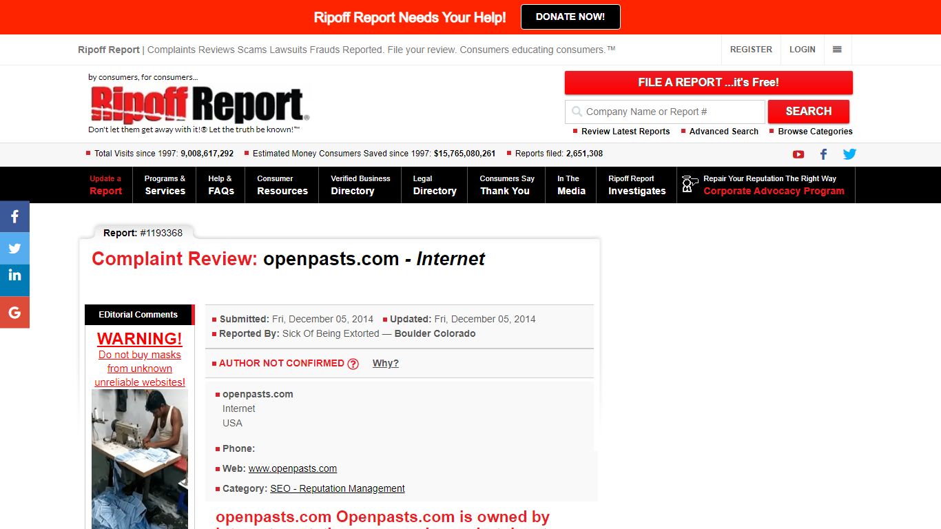 Ripoff Report | Openpasts.com Review - Internet ...